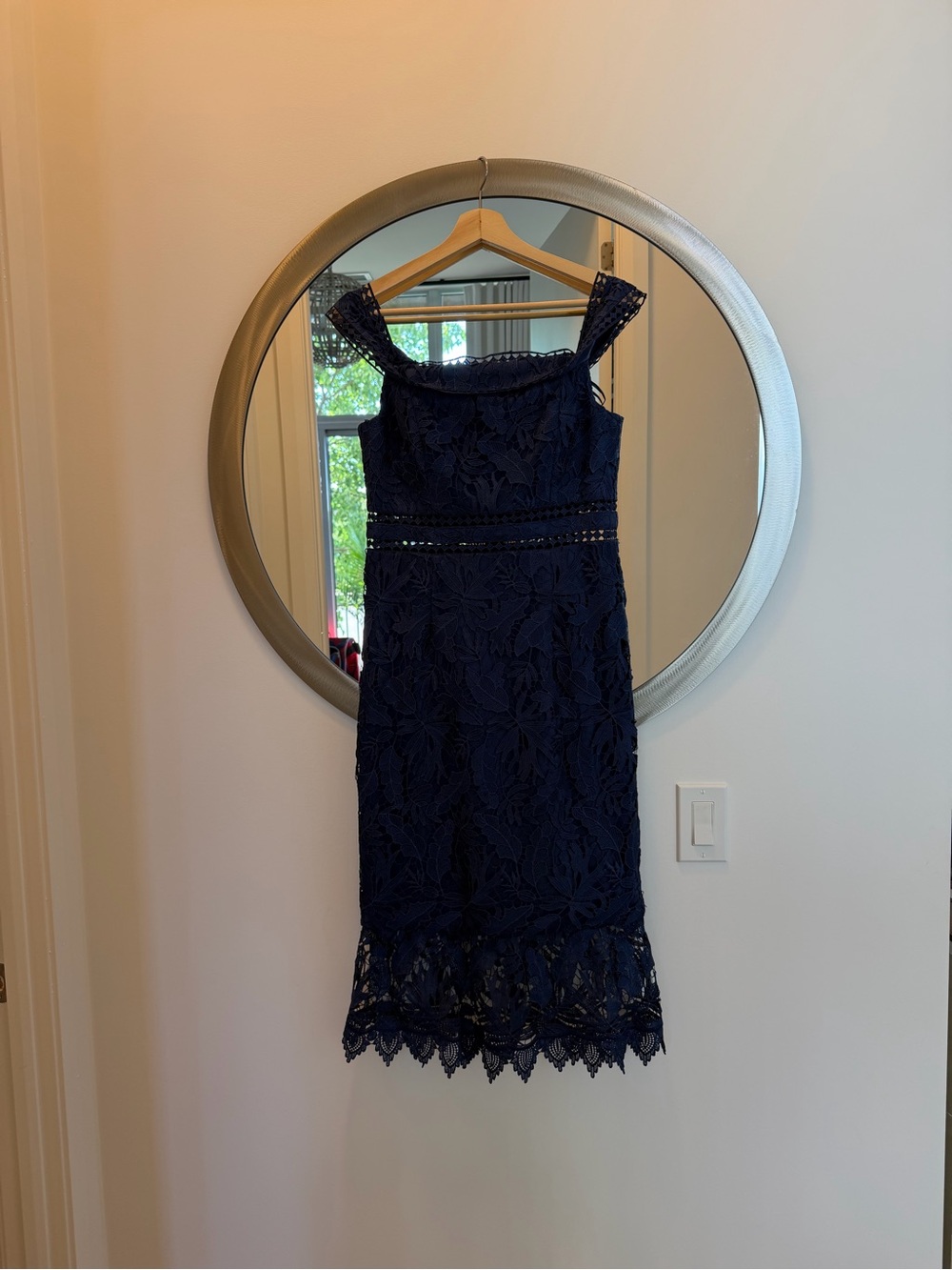 Aidan Mattox Navy Floral Lace Midi Dress